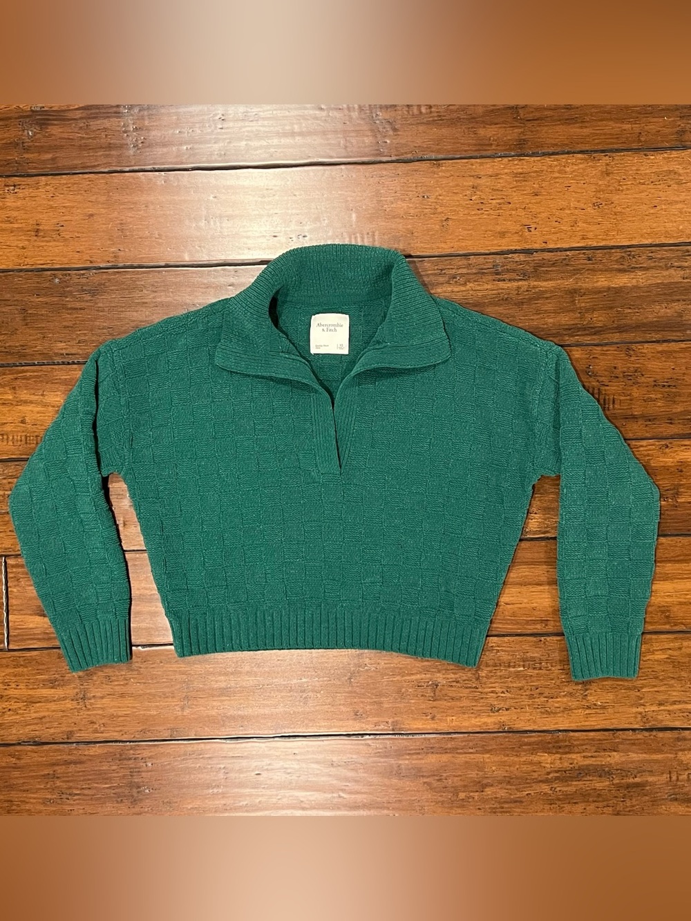 Abercrombie & Fitch Polo Sweater Womens XS Green Soft Knit Collared Crop Boxy